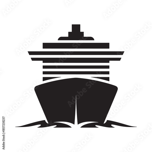 Front view silhouette icon of a large passenger cruise ship sailing on water
