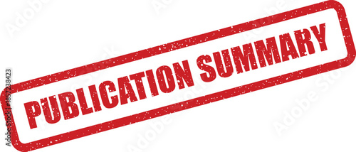 A red rectangular rubber stamp impression featuring the text PUBLICATION SUMMARY for concise document overviews