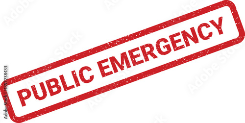 A red rectangular rubber stamp impression with the words PUBLIC EMERGENCY signifying urgent official notification