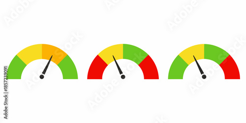 Colorful arc gauges illustrating performance levels with red yellow and green indicators