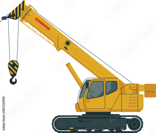 Yellow truck crane illustration isolated on white background featuring heavy lifting construction machinery mobile crane industrial equipment vector