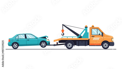 Tow Truck Assistance - Transporting a Damaged Car for Repairs.