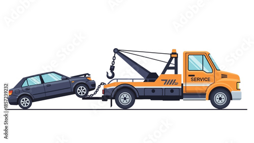 Tow Truck Assisting Damaged Car After Accident.