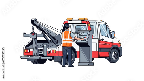 Tow Truck Operator at Work - A Detailed Illustration.