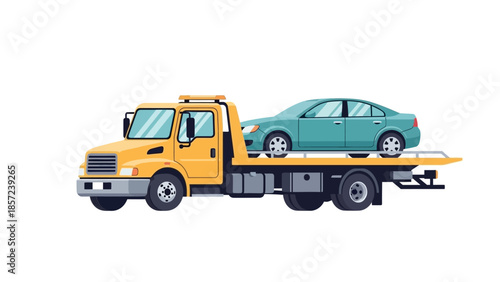 Tow Truck Transporting a Car - Roadside Assistance and Vehicle Recovery.