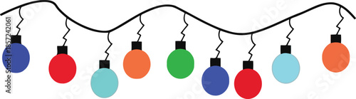 Colorful string lights with blue red green orange bulbs