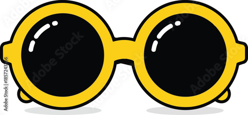 Yellow round sunglasses with black lenses and white highlights
