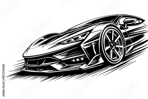 Close-up perspective electric hypercar focusing on front aero and wheels