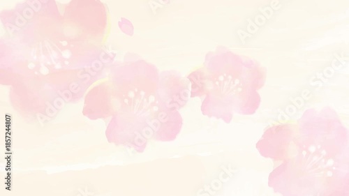 水彩の桜の開花と和紙背景のシームレスループ