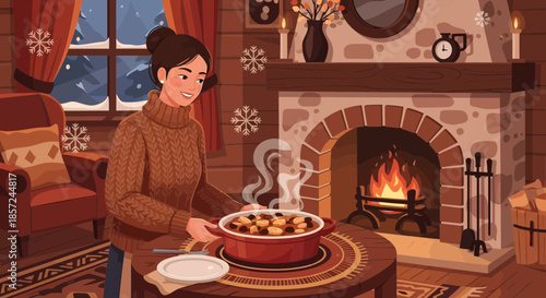 Woman Cooking Stew in a Pot.