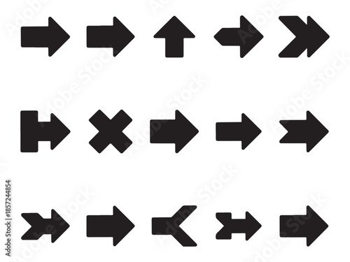 Set of sleek black arrows on white for navigation and direction