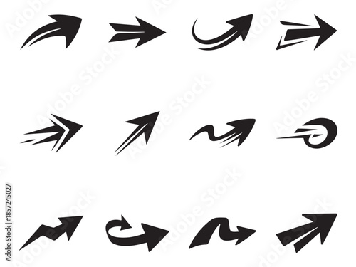 A set of sleek and modern arrow icons for guiding users through digital interfaces and visual communications