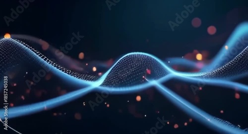 Digital Blue Particle Wave with Glowing Bokeh