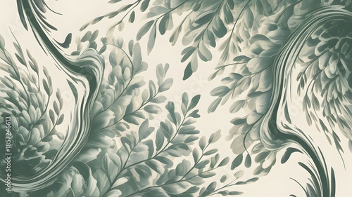 Abstract art pattern with swirling green and white hues