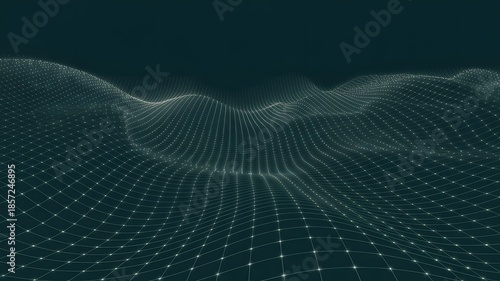 Dark digital landscape with glowing grid pattern