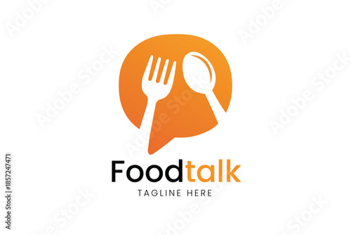 Food Talk Fork and Spoon Chat Bubble Vector logo template