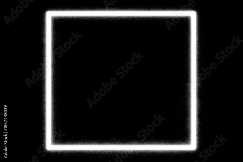 Neon Square Glowing Frame on Black Canvas with Abstract Light Design.