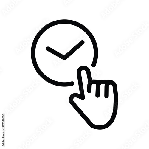 Hand Clicking Clock Icon on White Background