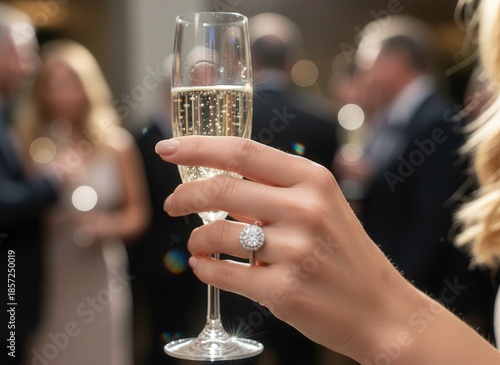 Elegant Champagne Toast at Social Gathering – Sparkling Celebration with Blurry Background: Ideal for Events, Luxury Lifestyle, and Special Occasion Designs