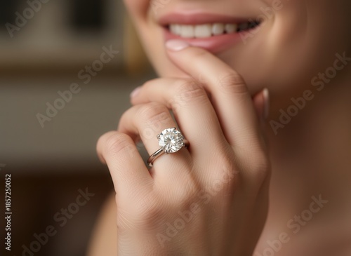 Elegant Engagement Ring Close-up – Stunning Diamond Sparkle on a hand for Jewelry and Wedding Concepts