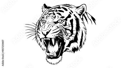 A fierce Bengal tiger head vector captures the wild feline beauty of this big predator's striped face and powerful eyes, making it a perfect animal tattoo or nature beast illustration