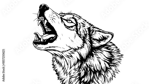 Hand drawn black wolf head vector illustration of a wild mammal beast for a tattoo or nature mascot wildlife drawing