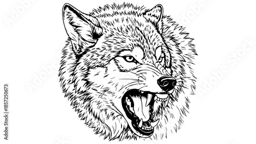 Isolated black and white wolf head vector illustration featuring a wild animal silhouette drawing suitable for a mascot tattoo or nature symbol art