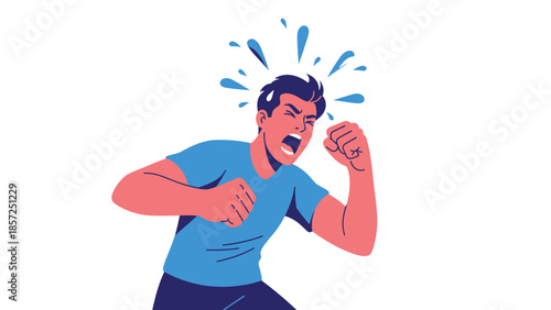 Angry man expressing frustration with clenched fists.