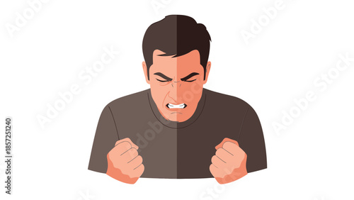 Angry man with clenched fists facing forward.