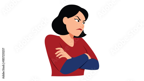 Angry woman with arms crossed illustration.