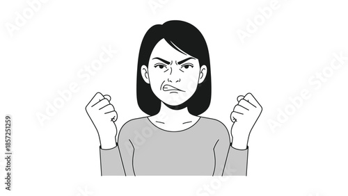 Angry Woman With Raised Fists Illustration.