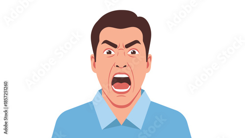 Angry Shouting Man Portrait With Open Mouth.
