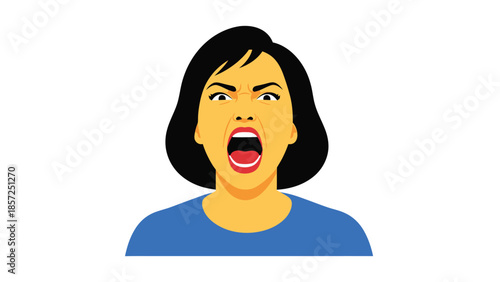 Animated Woman Screaming With Open Mouth Expression.