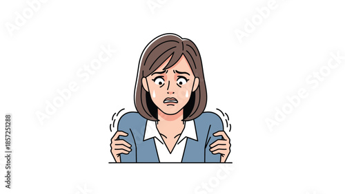 Anxious woman in business attire expressing worry.