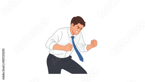 Businessman in dynamic pose dancing in suit.
