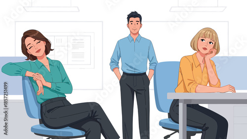 Three coworkers in a business meeting.