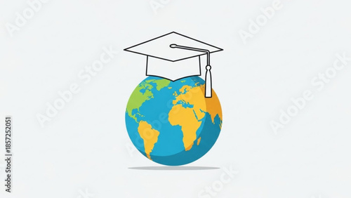 Graduation cap on a globe symbolizing global education and learning