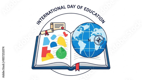 International Day of Education Illustration with Globe on Open Book