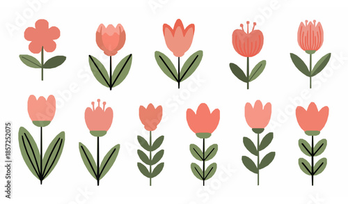 Wallpaper Mural Colorful cute flower and leaf vector elements collection for decorative and botanical design Torontodigital.ca