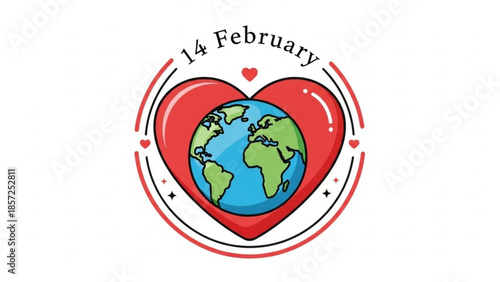 Valentine's day, february 14th, earth globe inside a red heart, love and care for the planet, eco friendly, valentine's day celebration, world love