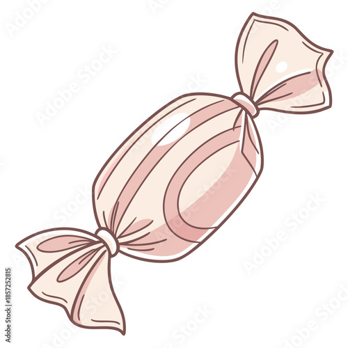 A simple illustration of a wrapped pink and white candy treat