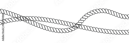 Rope set. Hand drawn doodle ropes isolated in various shapes, nautical cords. Rope circle border. Marine and climbing Cords templates. Vector illustration for decoration, crafts, sailing in eps 10.