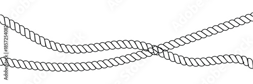 Rope set. Hand drawn doodle ropes isolated in various shapes, nautical cords. Rope circle border. Marine and climbing Cords templates. Vector illustration for decoration, crafts, sailing in eps 10.