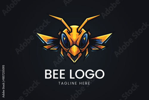Aggressive Bee Wasp Hornet Mascot Head Vector logo template