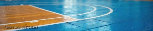 Close-up of court blue basketball court, showing wood grain , recreation, blue, basketball court