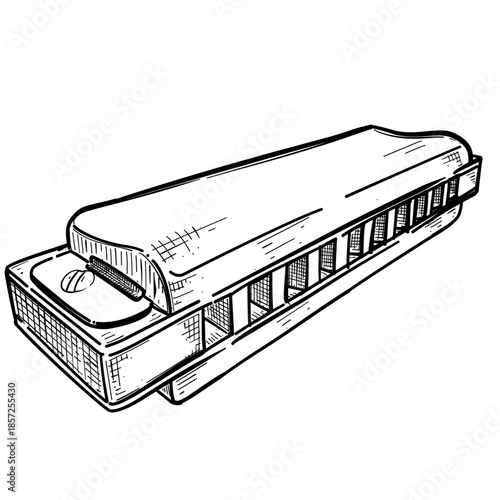 Harmonica vector line art hand drawn illustration
