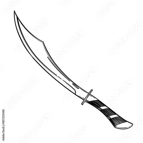 Curve sword vector line art hand drawn illustration