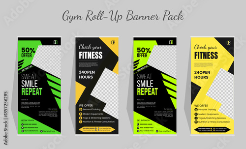 Gym & Fitness Rollup Banner Layout | Corporate Fitness Rollup Signage | Gym Promotion Roll-Up Banner Design for Fitness Marketing