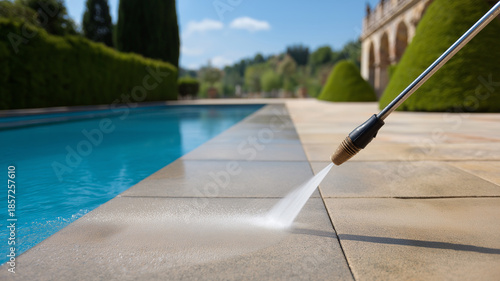 Power washing spruces up a poolside patio Generative AI
