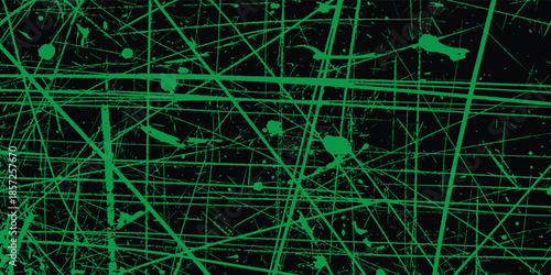 Grunge abstract texture with green scratches and splatters on black background. Perfect for backgrounds, overlays, and digital art.